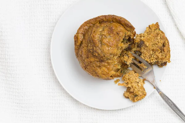 Muffin Cake Fork Top View Photo Selective Focus Copy Space — Stock Photo, Image