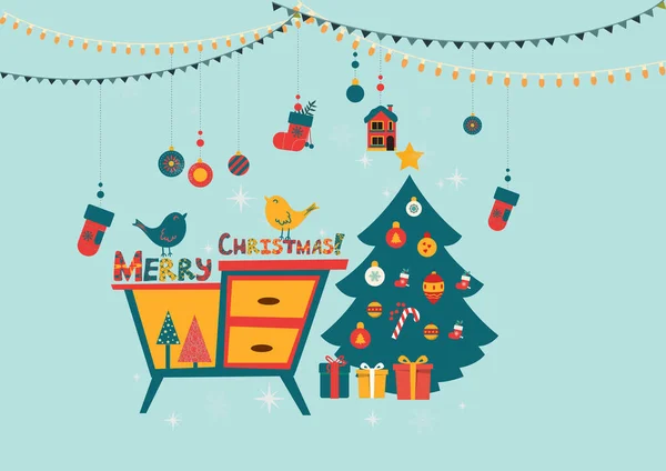 Joyeux Vecteur Illustration Mât Noël — Image vectorielle