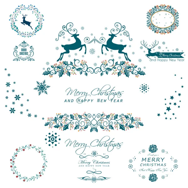 Noël Bonne Année Souhaite Étiquettes Badges Set Illustration Vectorielle — Image vectorielle