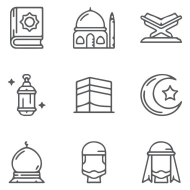 İslam Hat sanatı simgeler kümesi. Ramazan Kareem çizgi vektör simgeler