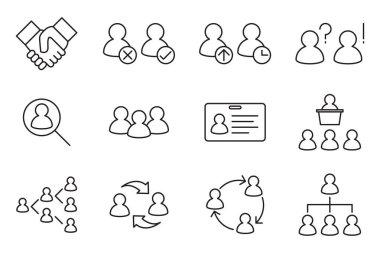 Basit İş İnsanları İlişkili Vektör Hattı Simgeleri. Bire bir toplantı, işyeri, iş iletişimi, takım yapısı ve daha fazlası gibi ikonlar içerir. Düzenlenebilir Vuruş