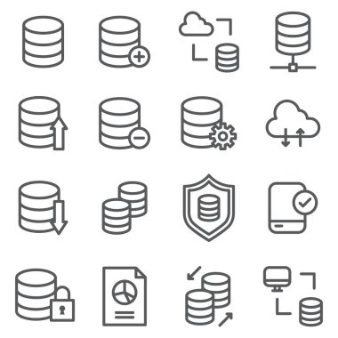 Basit bir depolama bulut hesaplama vektör çizgisi simgeleri seti. Düzenlenebilir vuruş