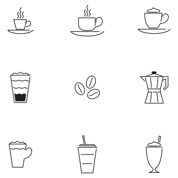 Basit Kahve Seti Lgili Vektör Hattı Simgeleri Düzenlenebilir Vuruş — Stok Vektör