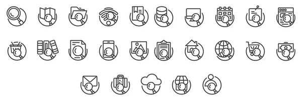 Conjunto Simple Búsqueda Relacionado Iconos Línea Vectorial — Vector de stock