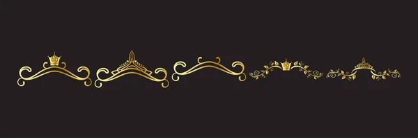 Divisores Oro Ornamentos Aislados Sobre Fondo Negro Vector Ilustración — Vector de stock