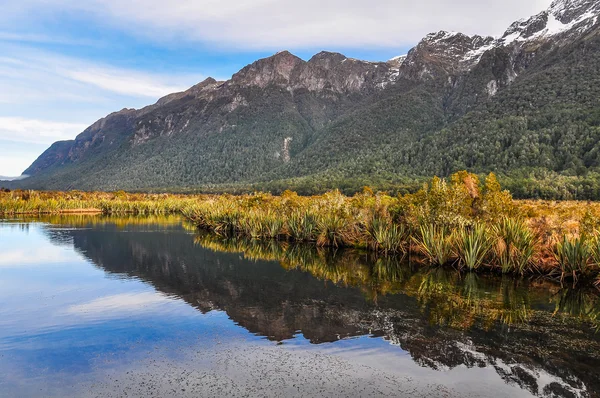 Spegel sjöar på Milford Road, Nya Zeeland — Stockfoto