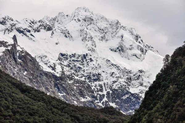 Snowy góry na Milford Road, Nowa Zelandia — Zdjęcie stockowe