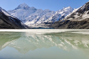Mount Cook yansıma Aoraki/Mount Cook Milli Park, yeni Ze