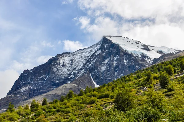 Pico nevado, Parque Nacional Torres del Paine, Chile — Fotografia de Stock