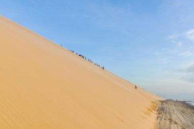 Kum tepeleri Jericoacoara, Brezilya için gün batımında
