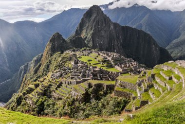 Akşam manzaraya Machu Picchu, Peru Incas kutsal şehir