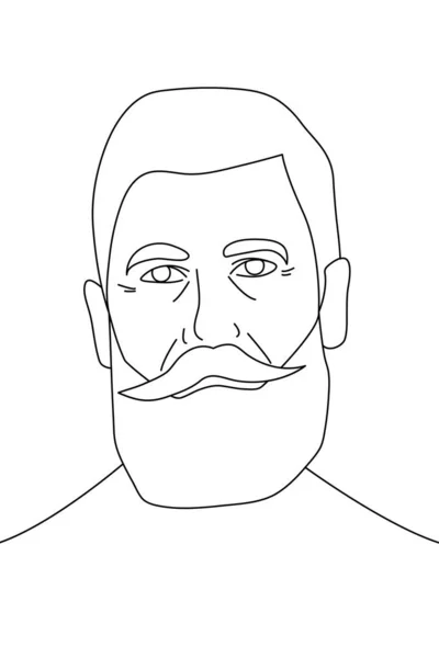 Portret van een oude man met een baard en snor in de stijl van lijnkunst op een witte achtergrond. Grootvader, senior volwassene. — Stockvector