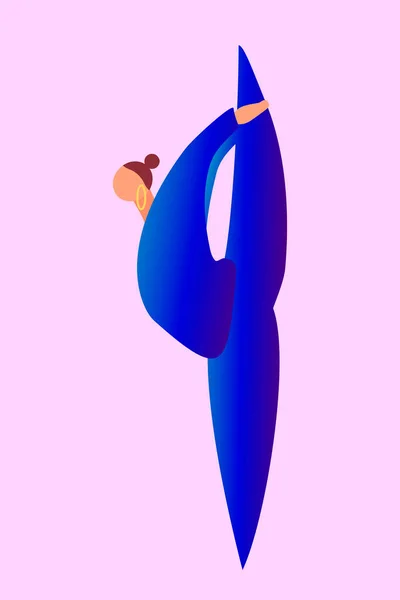 Женщина Синей Одежде Занимается Йогой Изолированной Розовом Персонаж Мультфильма Концепция — стоковый вектор