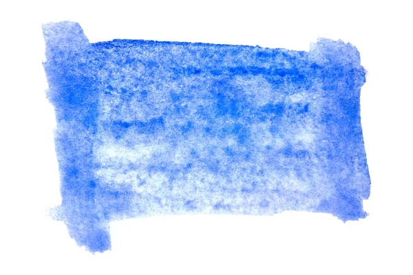 Blauwe rechthoekige vlek van aquarelverf geïsoleerd op wit. Achtergrond voor tekst. Illustratie — Stockfoto