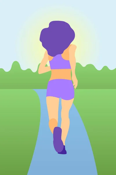 Belle Fille Mince Dans Sport Vêtements Violets Fille Tourné Dos — Image vectorielle