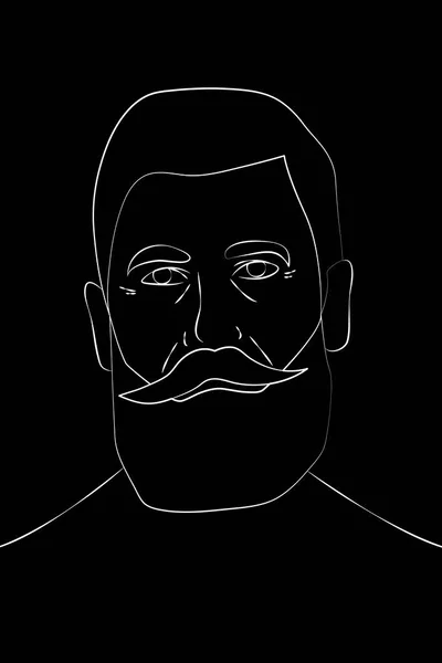 Portrait of an old man with a beard and mustache in the style of line art on a black background. Grandfather, senior adult. — Stock Photo, Image