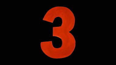 Kırmızı 3 numara guaj çekti. Siyah bir arka planda izole edilmiş. Boyayla çizilmiş el şekli