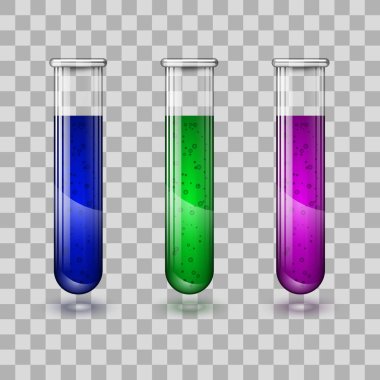 Sıvı ve kabarcıklı cam test tüpleri. Vektör illüstrasyonu