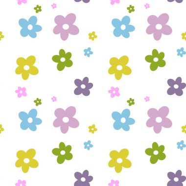 Sevimli, kusursuz ilkel el, yaz bahar çiçeği desenini pastel renklerle basit çiçek arkaplanı, retro duvar kağıdı arka plan tasarımı