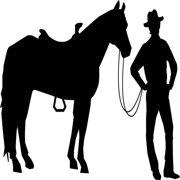 Silueta Vectorial Vaquero Sobre Fondo Blanco — Vector de stock