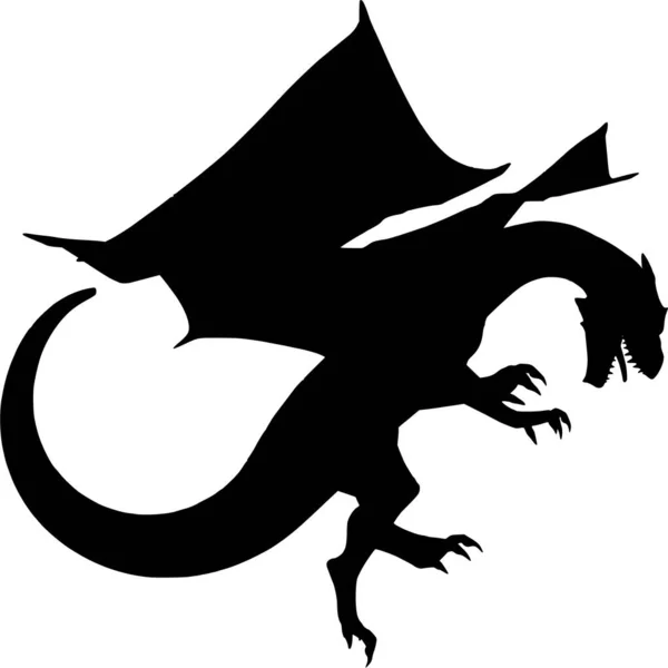 Silhouette Vectorielle Dragon Sur Fond Blanc — Image vectorielle