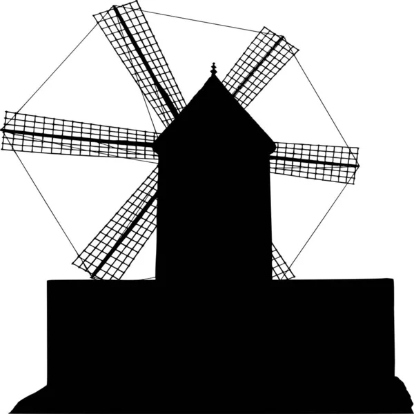 Vektorsilhouette Der Windmühle Auf Weißem Hintergrund — Stockvektor