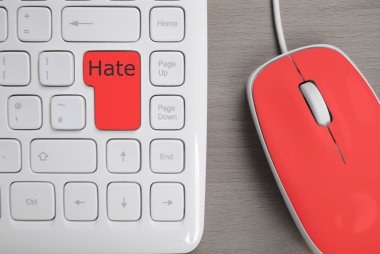 keyboard for hater, red button HATE clipart
