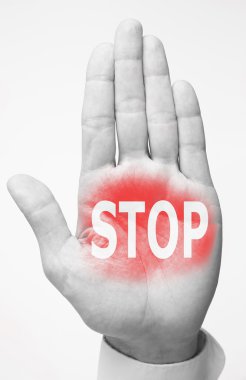 hand with superscription STOP clipart