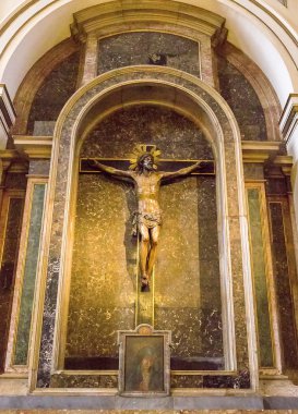Ayrıntı içinde İsa'nın Crucifixtion heykel bazilika Virgen del Pilar, Zaragoza, Aragon, İspanya.