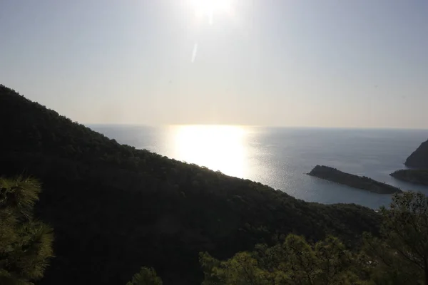 Vista Superior Del Sol Reflejando Mar Bosque Vistas Mar — Foto de Stock