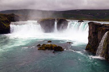 Iceland, Godafoss waterfall in a rainy summer day