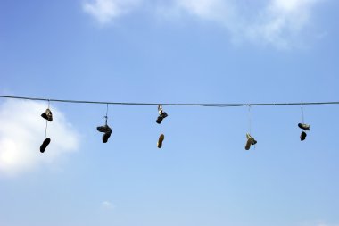 Sneakers on a electric wire