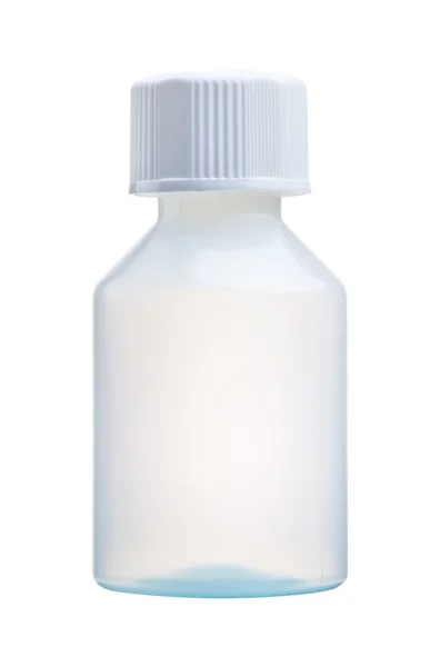 Pacchetto medicinale vuoto bottiglia isolata con percorso di ritaglio — Foto Stock