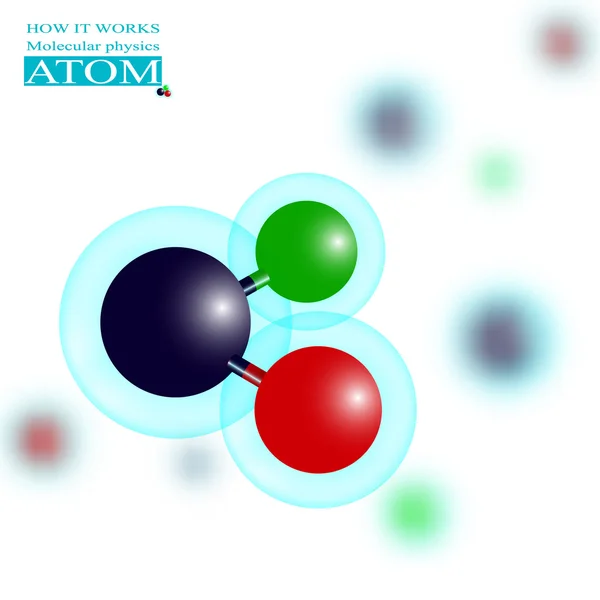 Física molecular átomo de tres colores — Vector de stock
