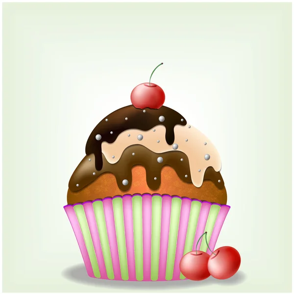 美味三个奶油巧克力 Yammy 的蛋糕，糖果和樱桃浆果 — 图库矢量图片
