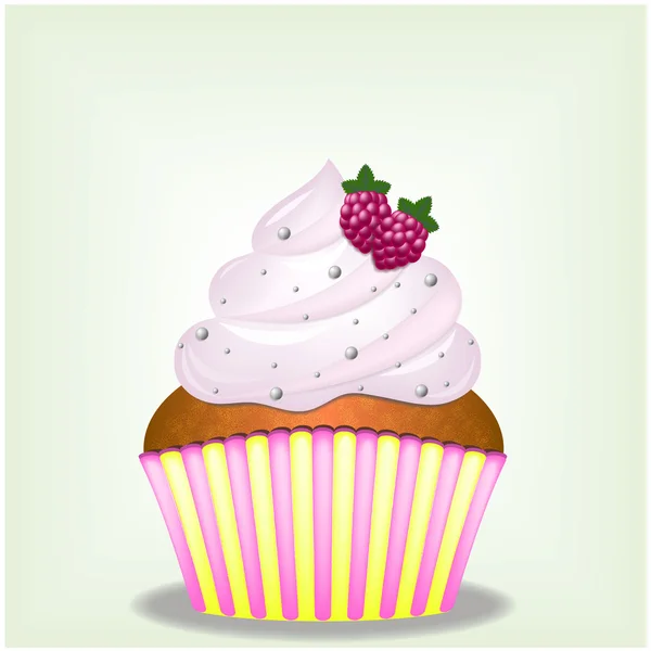 Cupcake Yammy Pink yang lezat dengan permen dan beri Raspberry - Stok Vektor