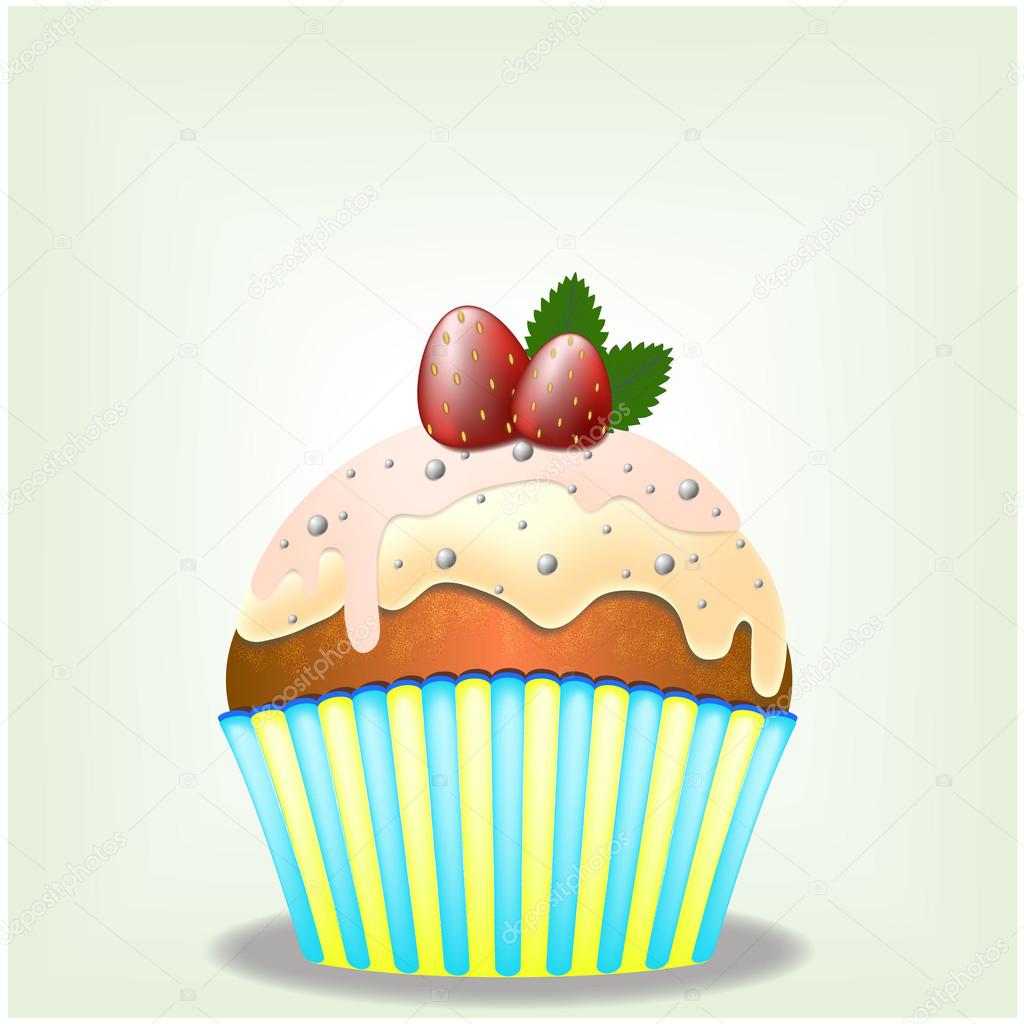 Delicious Milk Creamy Yammy Cupcake with Sweets and Strawberry Berries