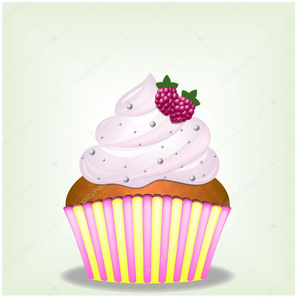 Delicious Pink Creamy Yammy Cupcake with Sweets and Raspberry Berries