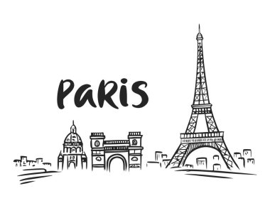 Eyfel Kulesi Eiffel Resimleriyle El Çizimi Paris Şehir Planı Taslak Çizimi.