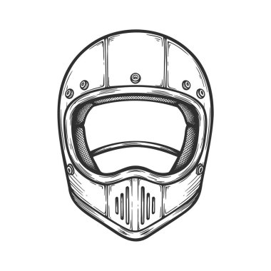 El çizimi Eskiz Biçimi Eski Motosiklet Miğfer Koruma Ekipmanı İllüstrasyonu.