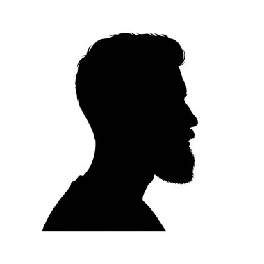 Minimalist Siluet Sakallı Adam Profil Başı Saç stili ve Sakallı.