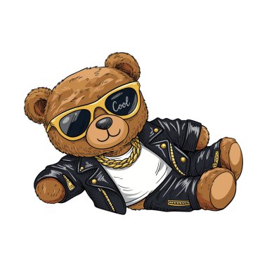 Şık El, Deri Ceketli ve Gözlüklü Oyuncak Ayı 'yı çizdi.