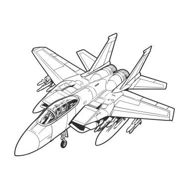 Ayrıntılı Çizgi Sanatçısı Jet Jet Silueti İzole Çizim Çizimi.