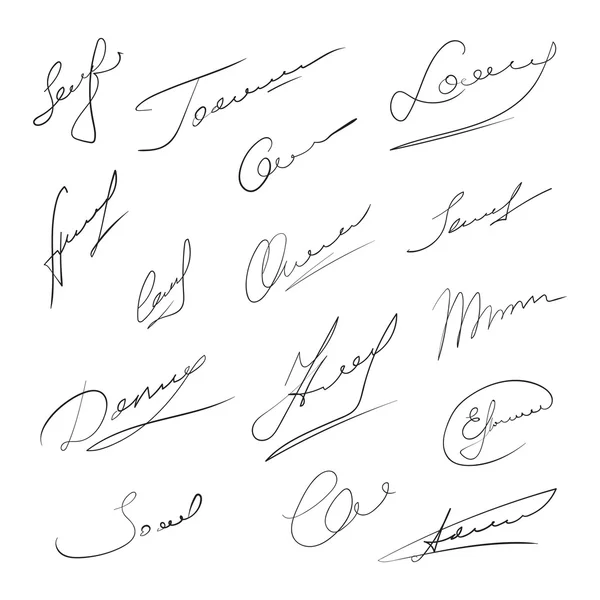 Set of unreadable signatures and business autograph for your documents. — Stock Vector