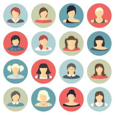 Set of flat women icons for avatar or profile page.