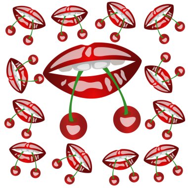 ağız beyaz bir arka plan üzerinde kiraz ile desen