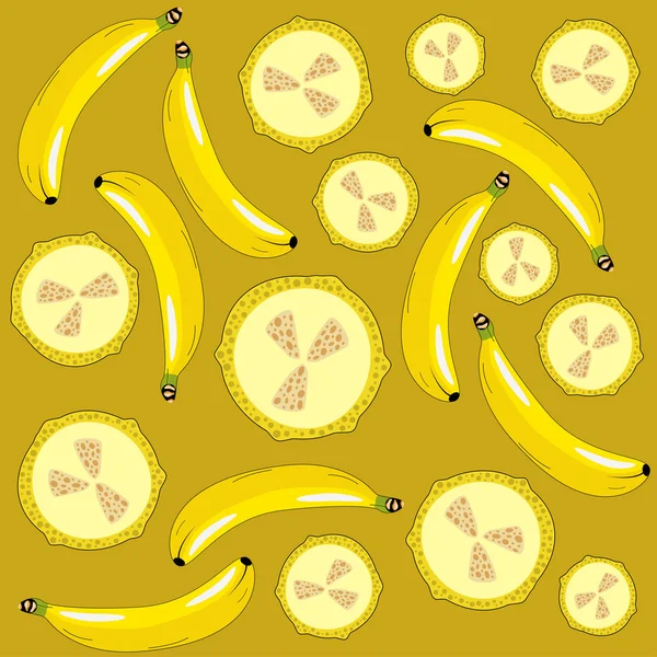 Banany i kawałki banana na żółtym tle — Wektor stockowy