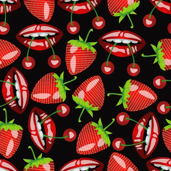Mönster mun med körsbär och jordgubbar — Stock vektor