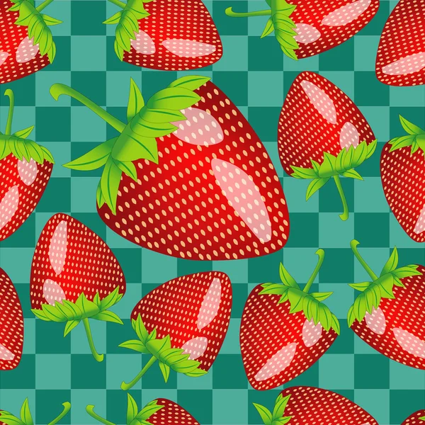 蓝色背景上的草莓图案 — 图库矢量图片