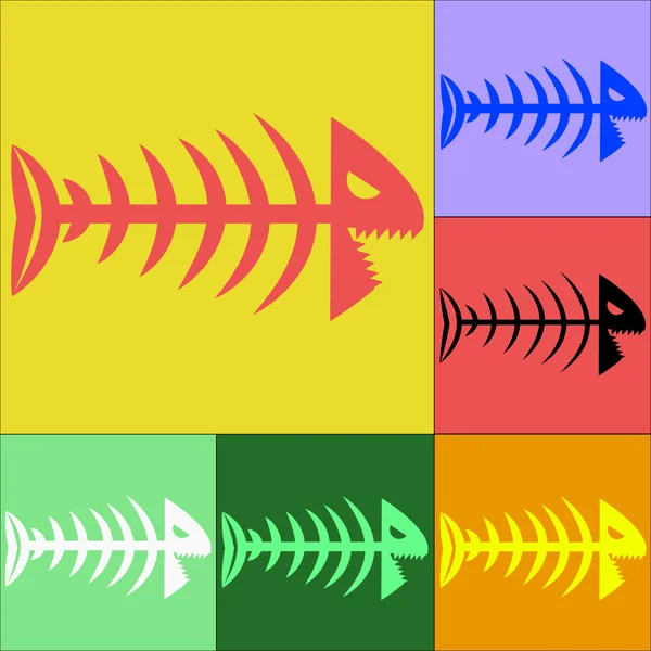 Conjunto de esqueleto de peces de colores — Vector de stock